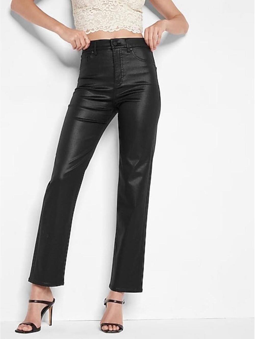 Express Super High Waisted Straight Jeans. Faux leather.